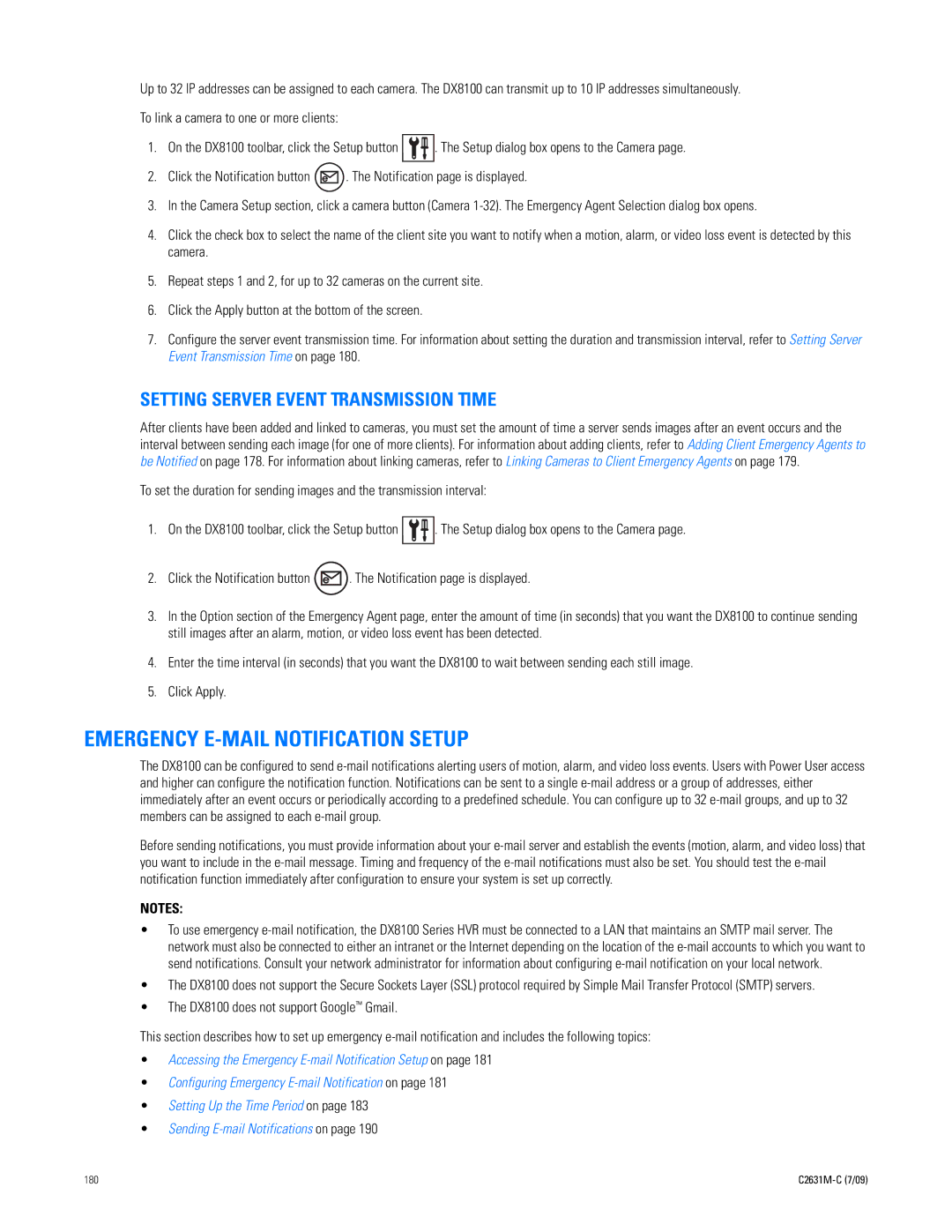 Pelco dx8100 manual Emergency E-MAIL Notification Setup, Setting Server Event Transmission Time 