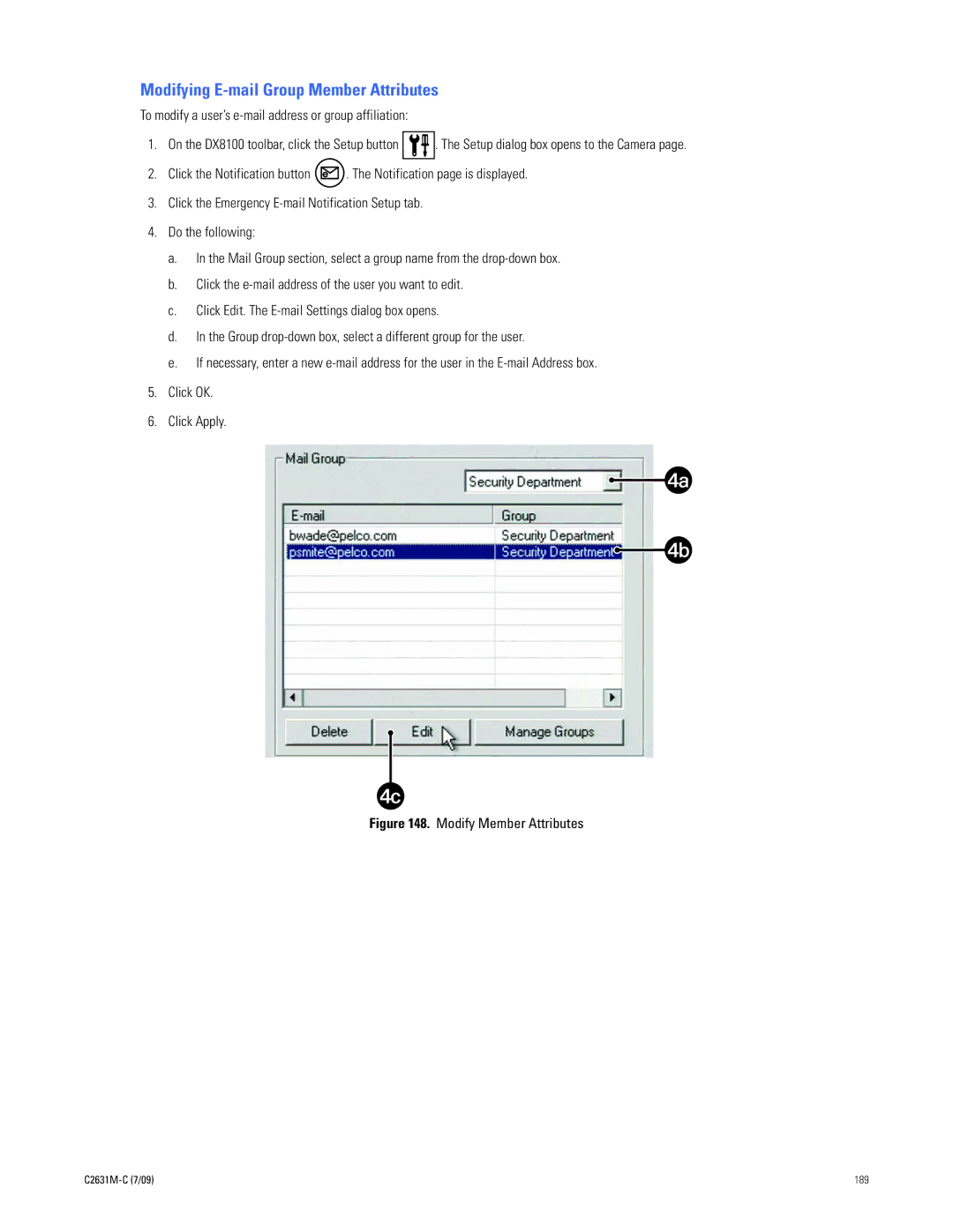 Pelco dx8100 manual Modifying E-mail Group Member Attributes, Modify Member Attributes 