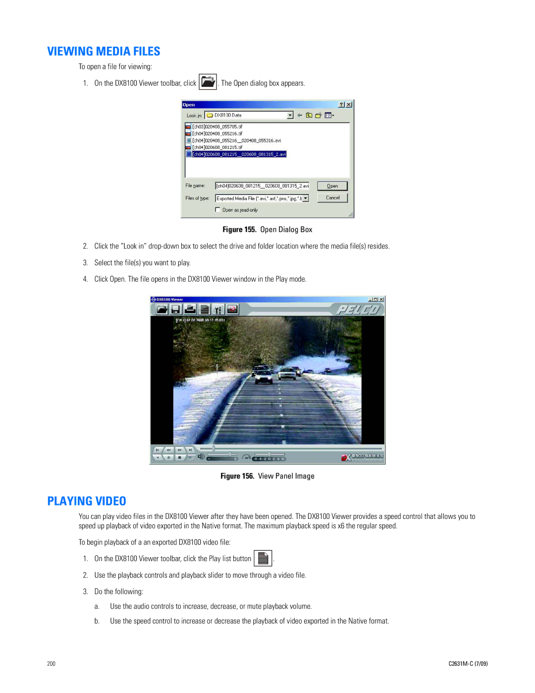 Pelco dx8100 manual Viewing Media Files, Playing Video 