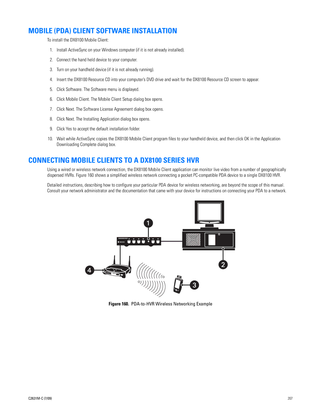 Pelco dx8100 manual Mobile PDA Client Software Installation, Connecting Mobile Clients to a DX8100 Series HVR 