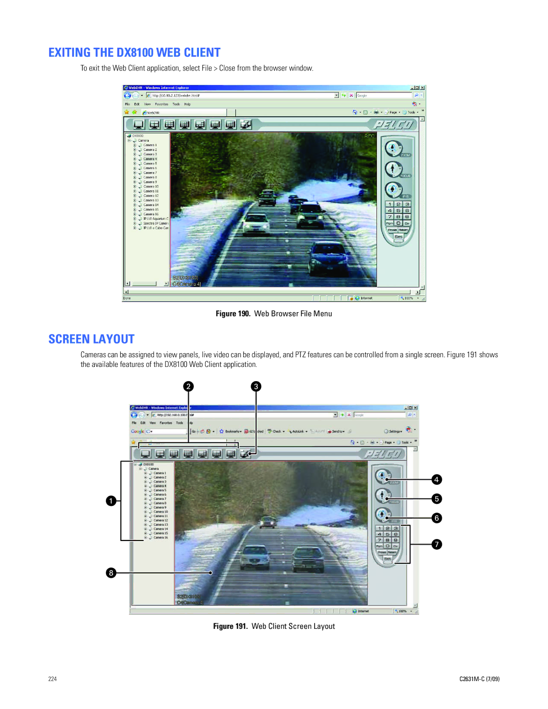 Pelco dx8100 manual Exiting the DX8100 WEB Client, Screen Layout 