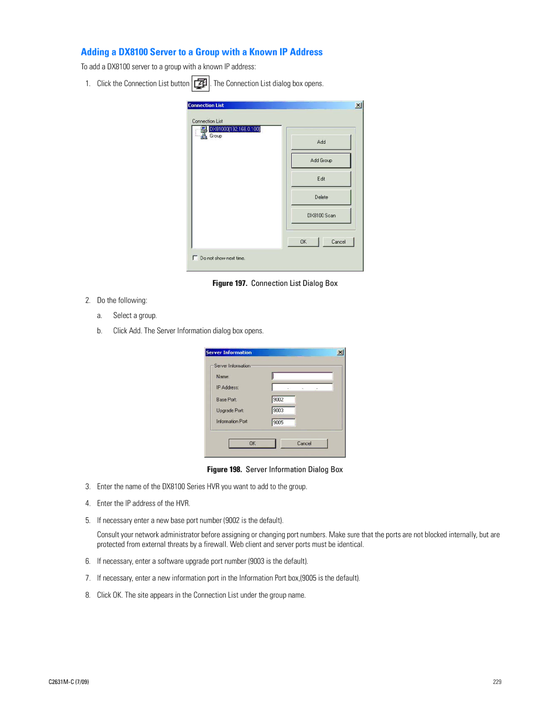 Pelco dx8100 manual Adding a DX8100 Server to a Group with a Known IP Address 