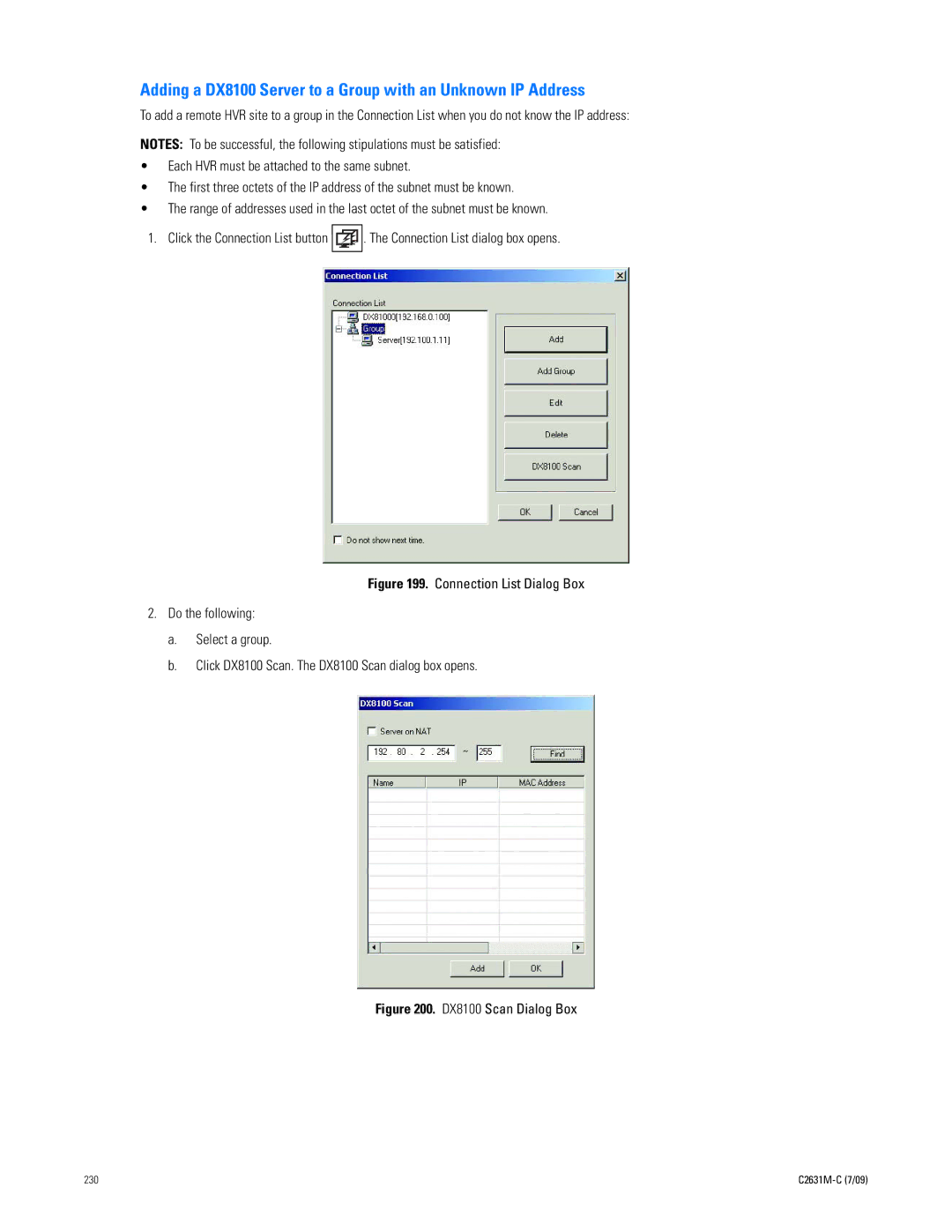 Pelco dx8100 manual Adding a DX8100 Server to a Group with an Unknown IP Address 