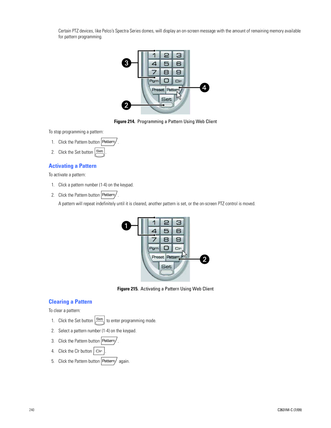 Pelco dx8100 manual Activating a Pattern, Clearing a Pattern 