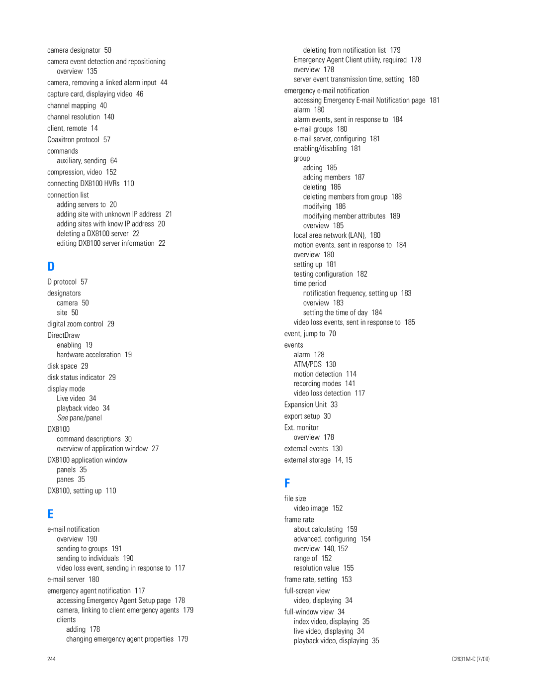 Pelco dx8100 Connection list Adding servers to, Hardware acceleration Disk space, DX8100, Expansion Unit Export setup 