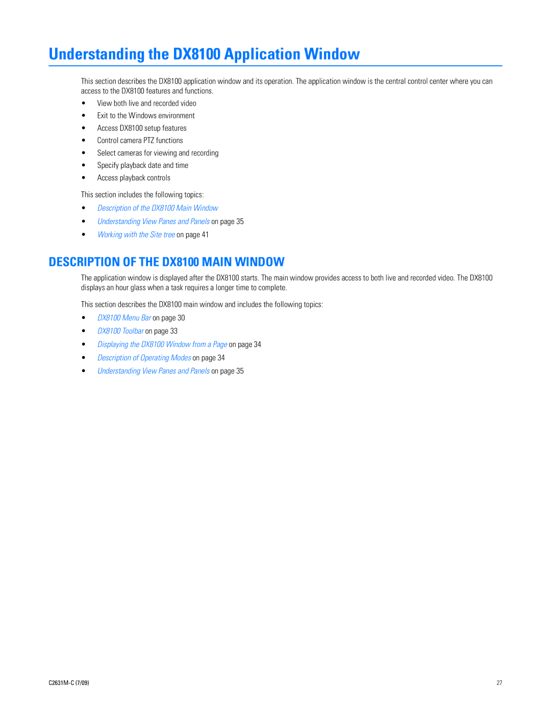 Pelco dx8100 manual Understanding the DX8100 Application Window, Description of the DX8100 Main Window 