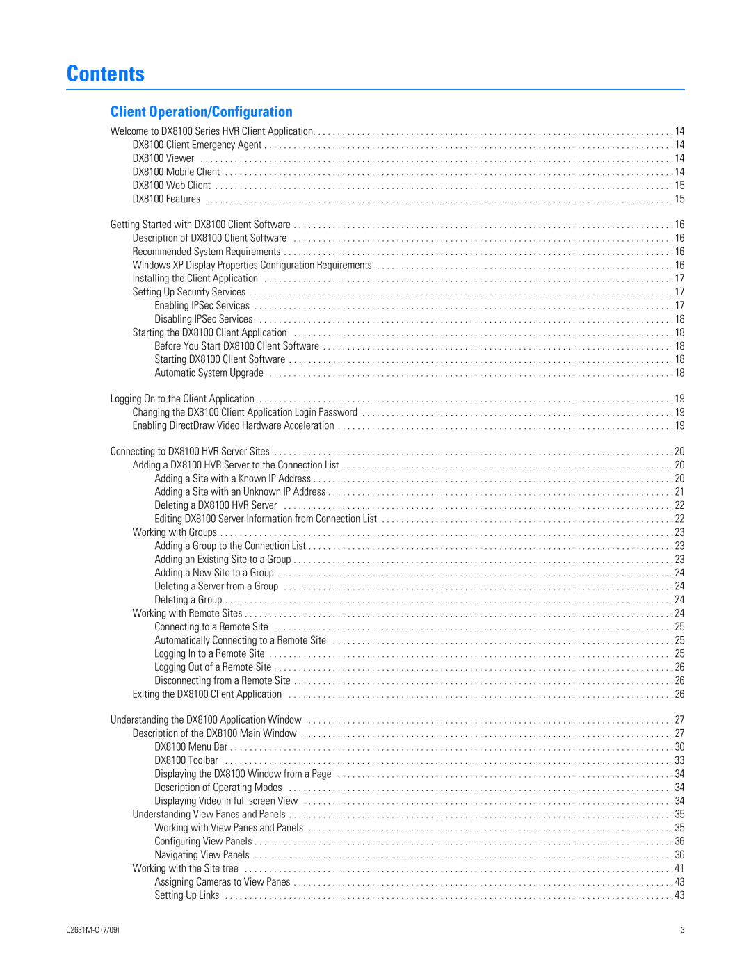 Pelco dx8100 manual Contents 