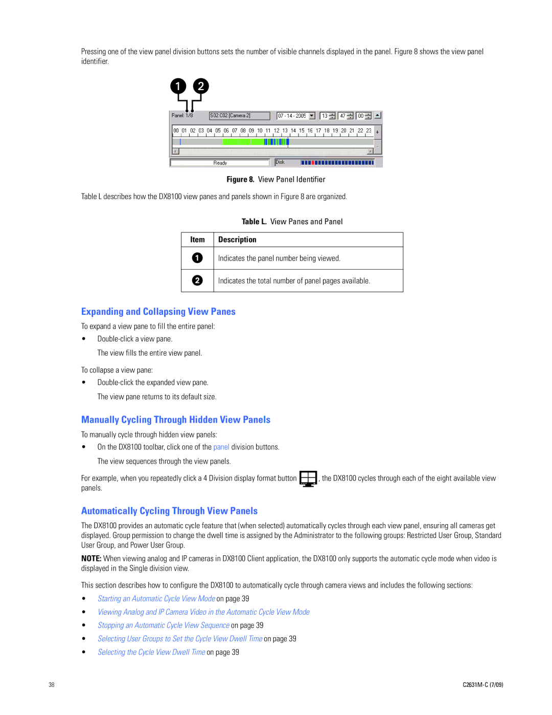 Pelco dx8100 manual Expanding and Collapsing View Panes, Manually Cycling Through Hidden View Panels 