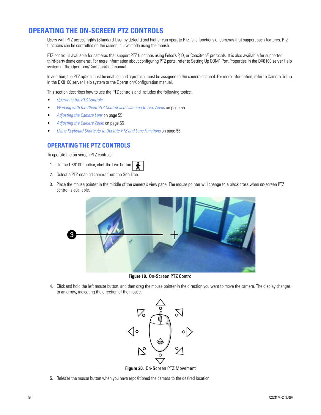 Pelco dx8100 manual Operating the ON-SCREEN PTZ Controls, Operating the PTZ Controls 