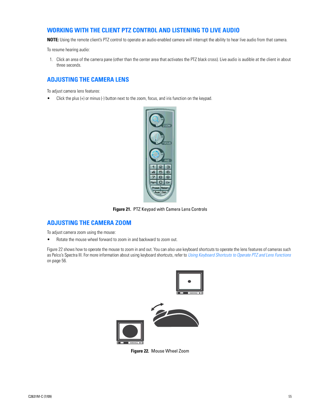 Pelco dx8100 manual Adjusting the Camera Lens, Adjusting the Camera Zoom 