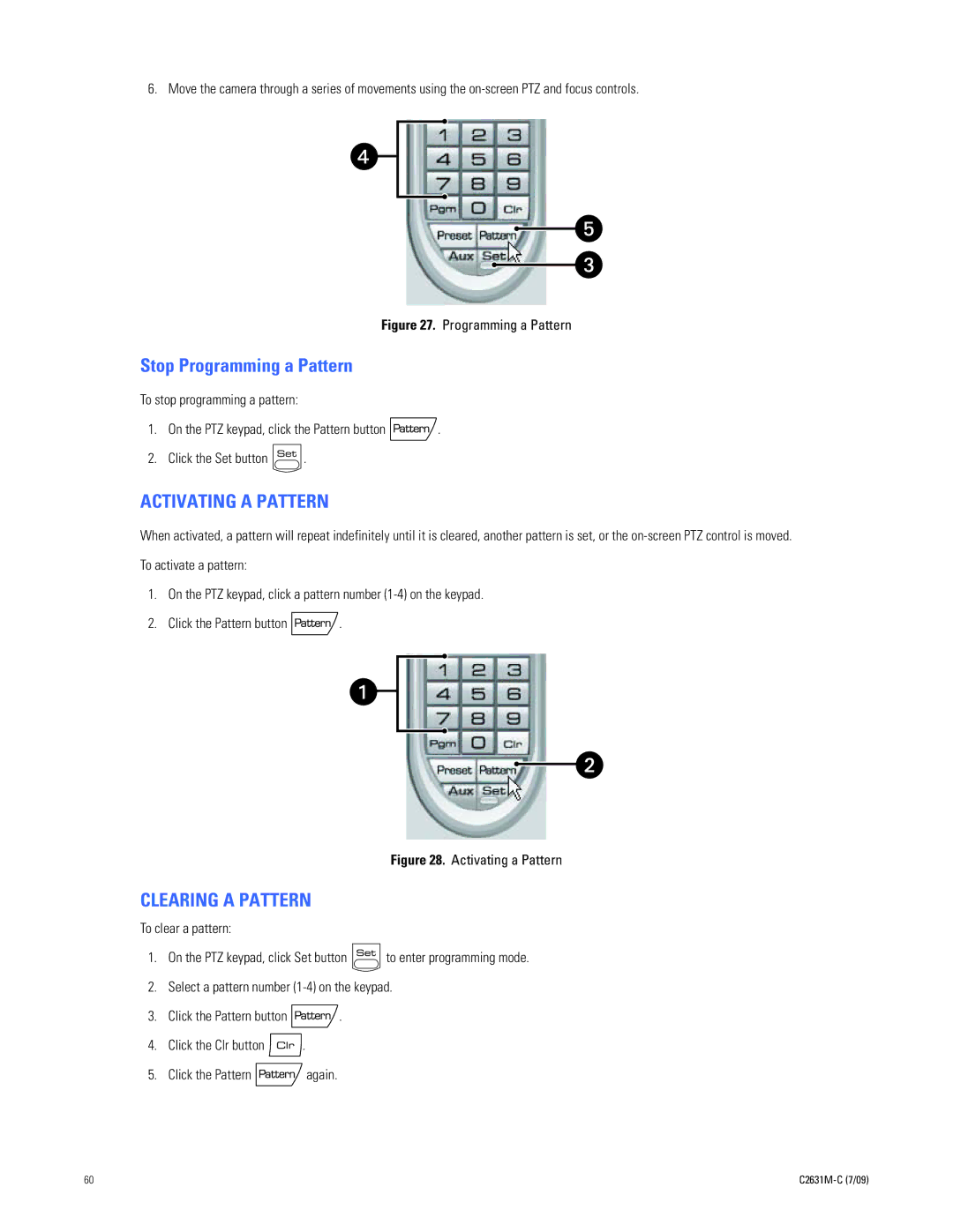 Pelco dx8100 manual Activating a Pattern, Clearing a Pattern 