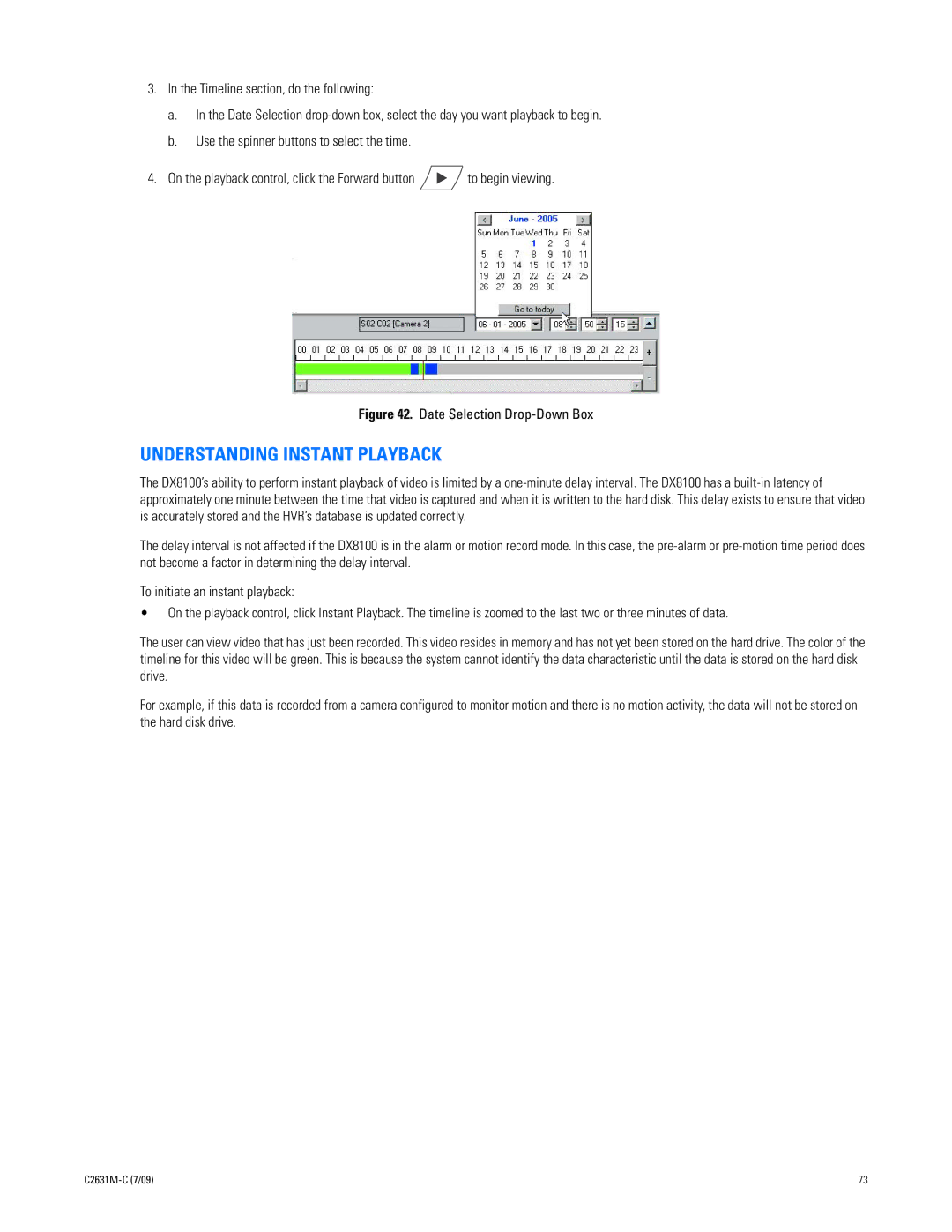 Pelco dx8100 manual Understanding Instant Playback, Date Selection Drop-Down Box 