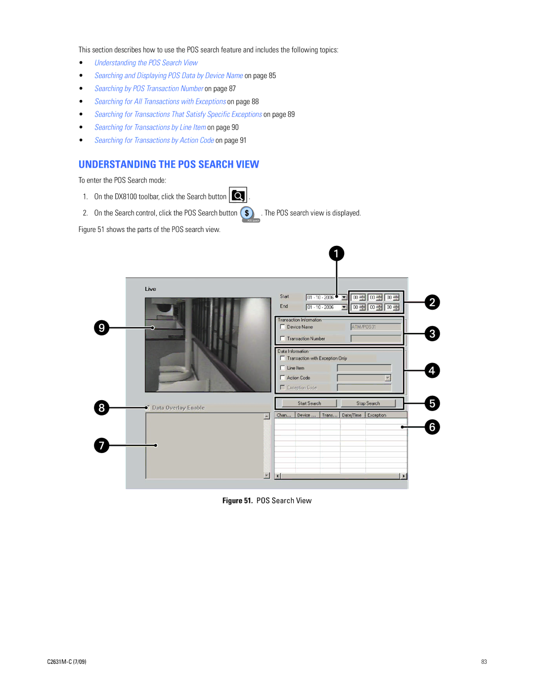 Pelco dx8100 manual Understanding the POS Search View 