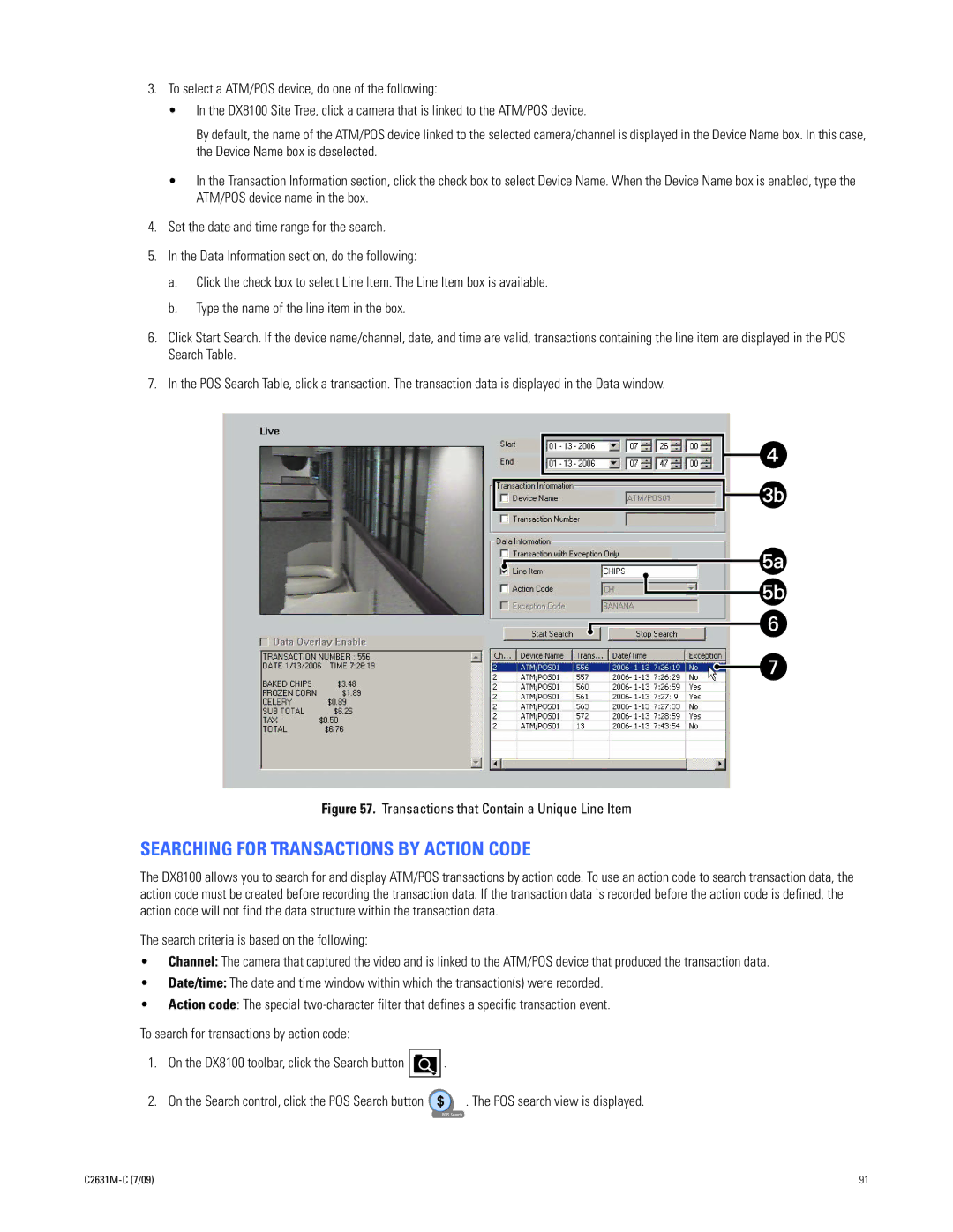 Pelco dx8100 manual Searching for Transactions by Action Code, Transactions that Contain a Unique Line Item 