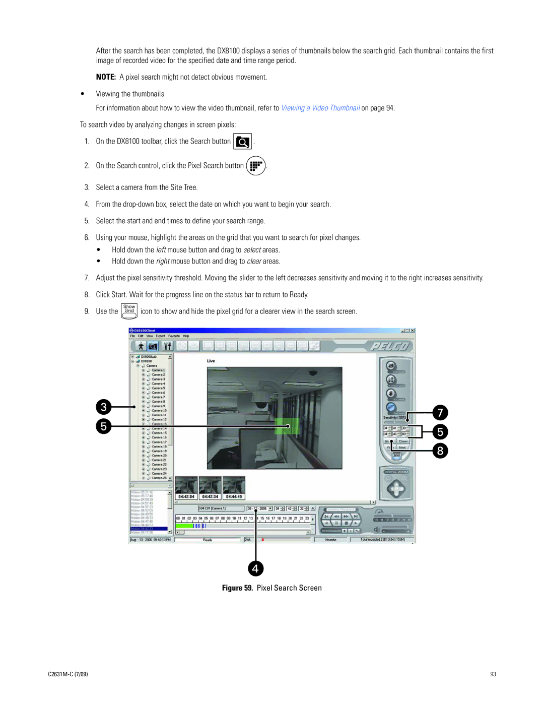 Pelco dx8100 manual Pixel Search Screen 