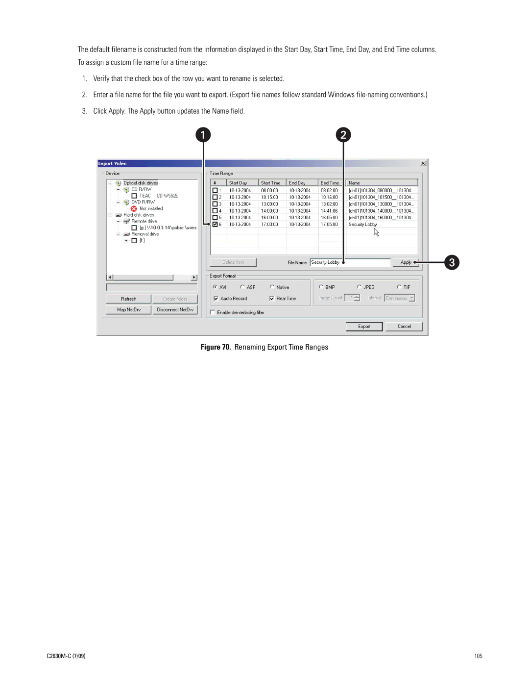 Pelco dx8100 manual Renaming Export Time Ranges 