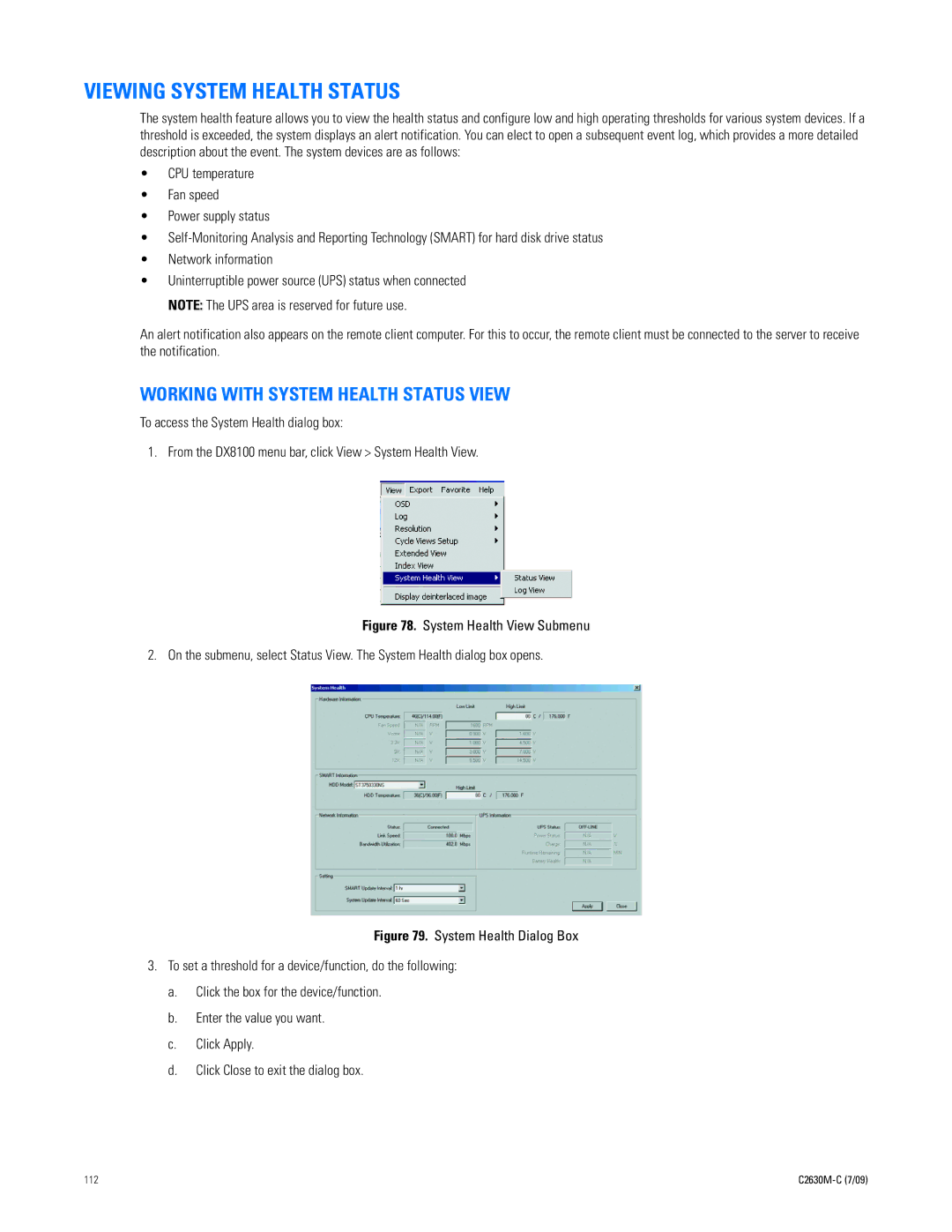 Pelco dx8100 manual Viewing System Health Status, Working with System Health Status View 