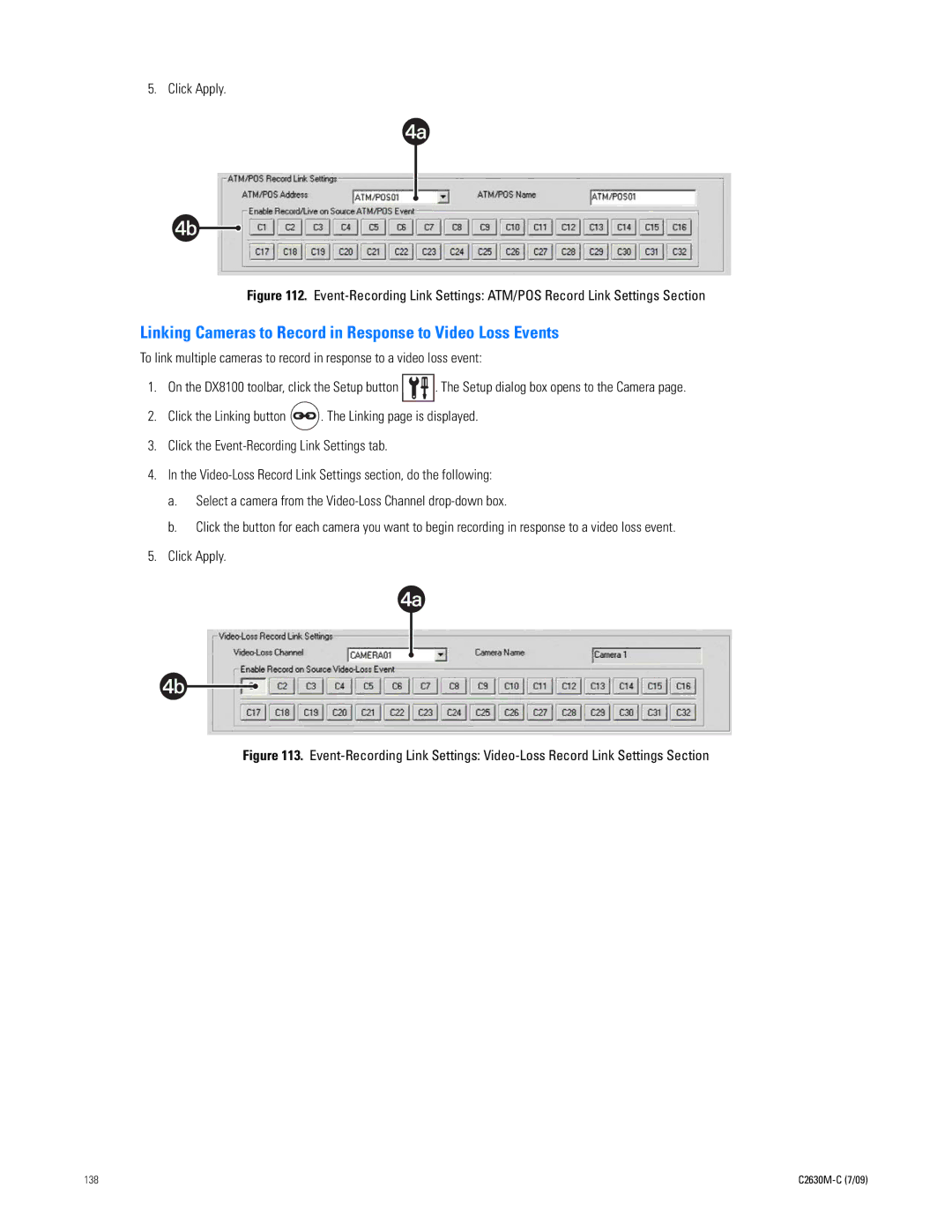 Pelco dx8100 manual Linking Cameras to Record in Response to Video Loss Events 