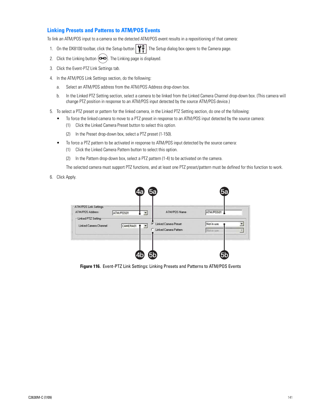 Pelco dx8100 manual Linking Presets and Patterns to ATM/POS Events 