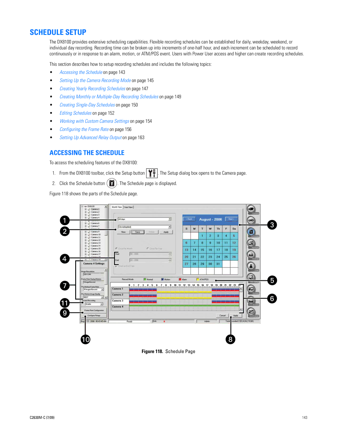 Pelco dx8100 manual Schedule Setup, Accessing the Schedule 