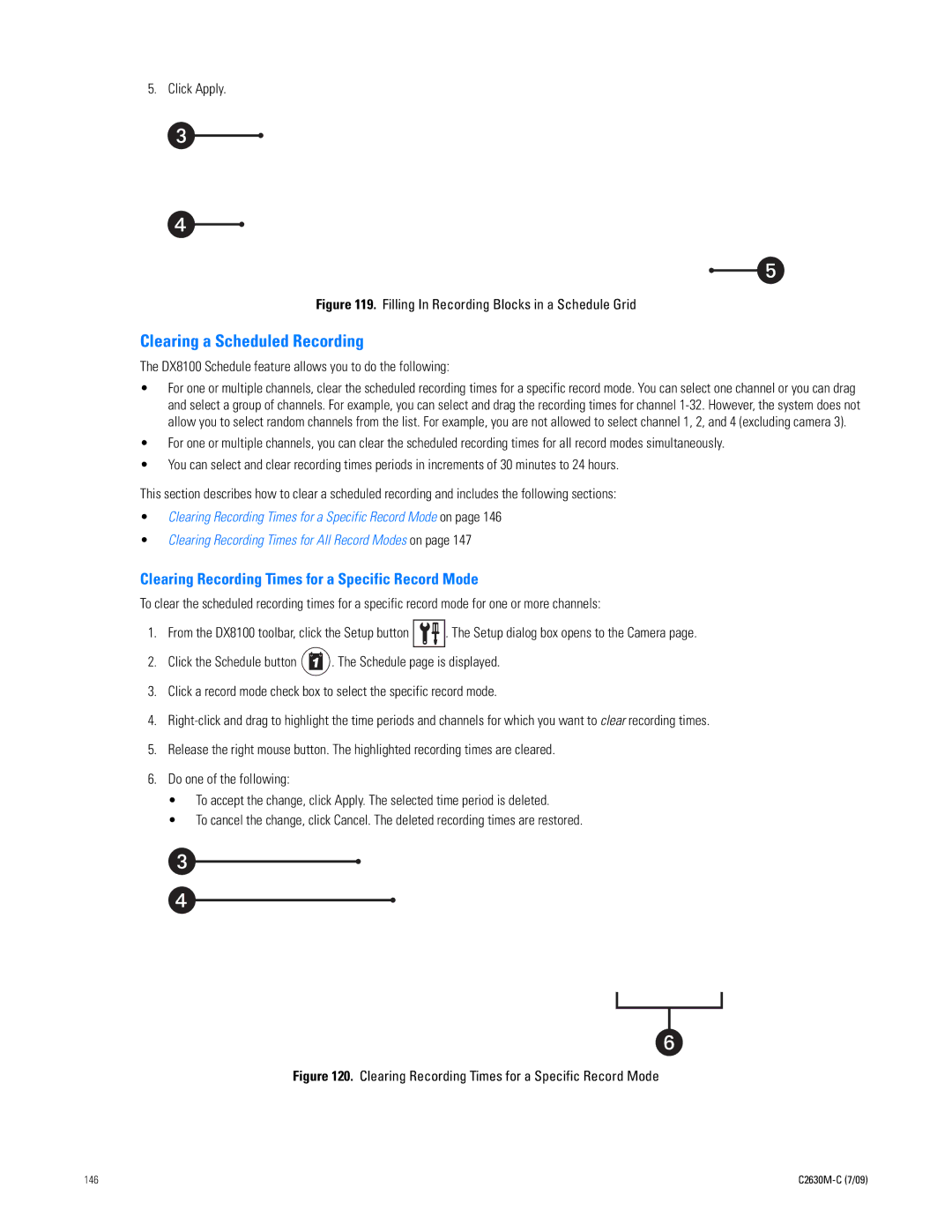Pelco dx8100 manual Clearing a Scheduled Recording, Clearing Recording Times for a Specific Record Mode 