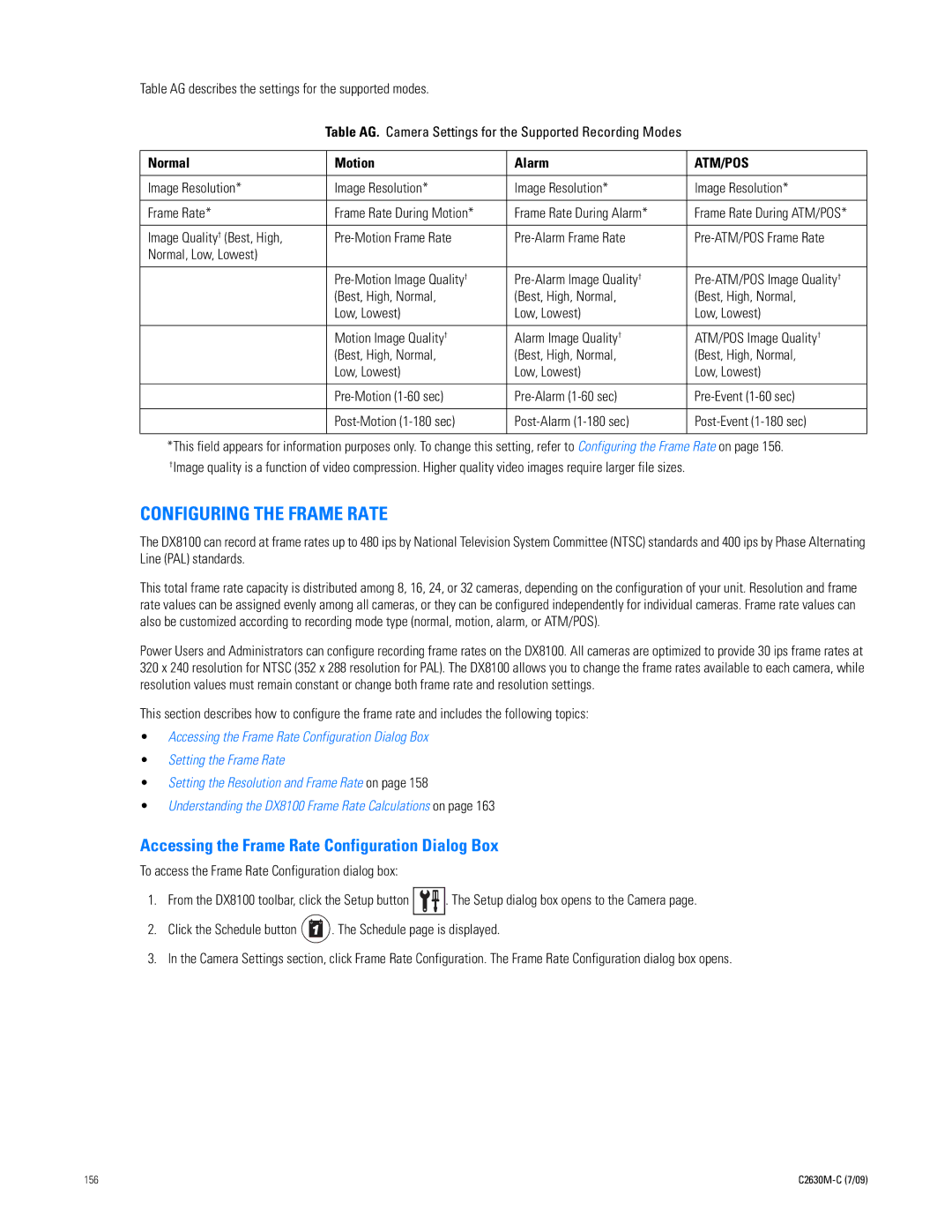 Pelco dx8100 manual Configuring the Frame Rate, Accessing the Frame Rate Configuration Dialog Box, Normal Motion Alarm 