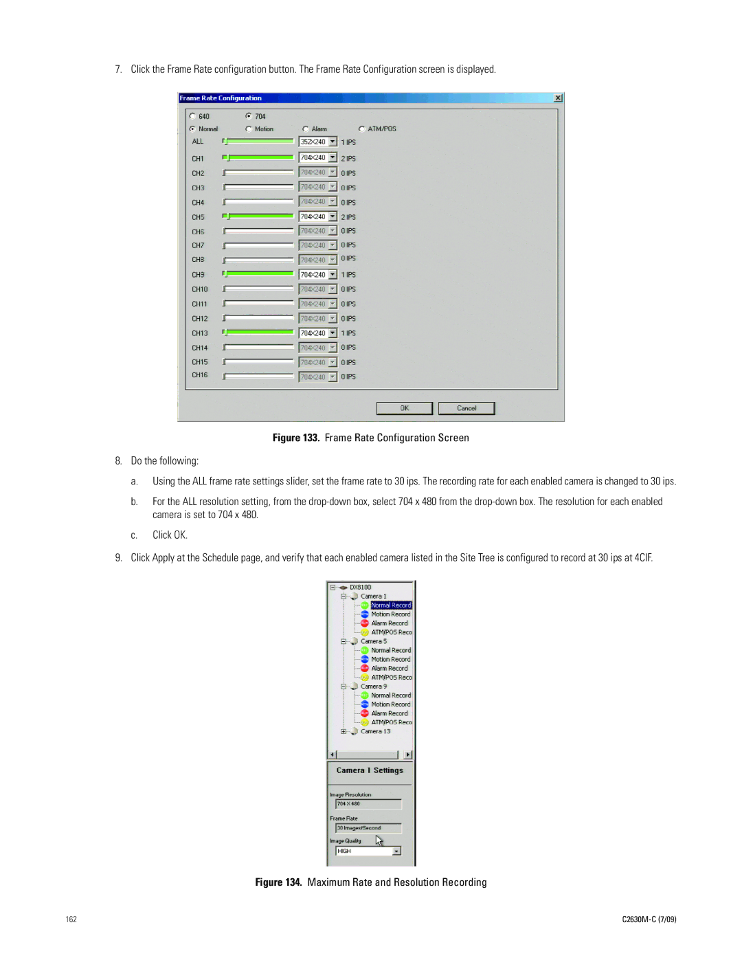 Pelco dx8100 manual Frame Rate Configuration Screen Do the following 