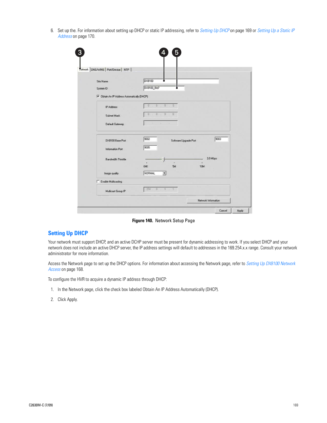 Pelco dx8100 manual Setting Up Dhcp, Network Setup 