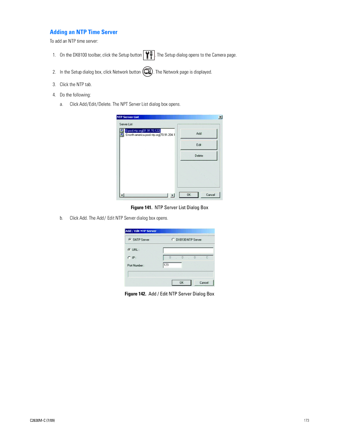 Pelco dx8100 manual Adding an NTP Time Server, Add / Edit NTP Server Dialog Box 