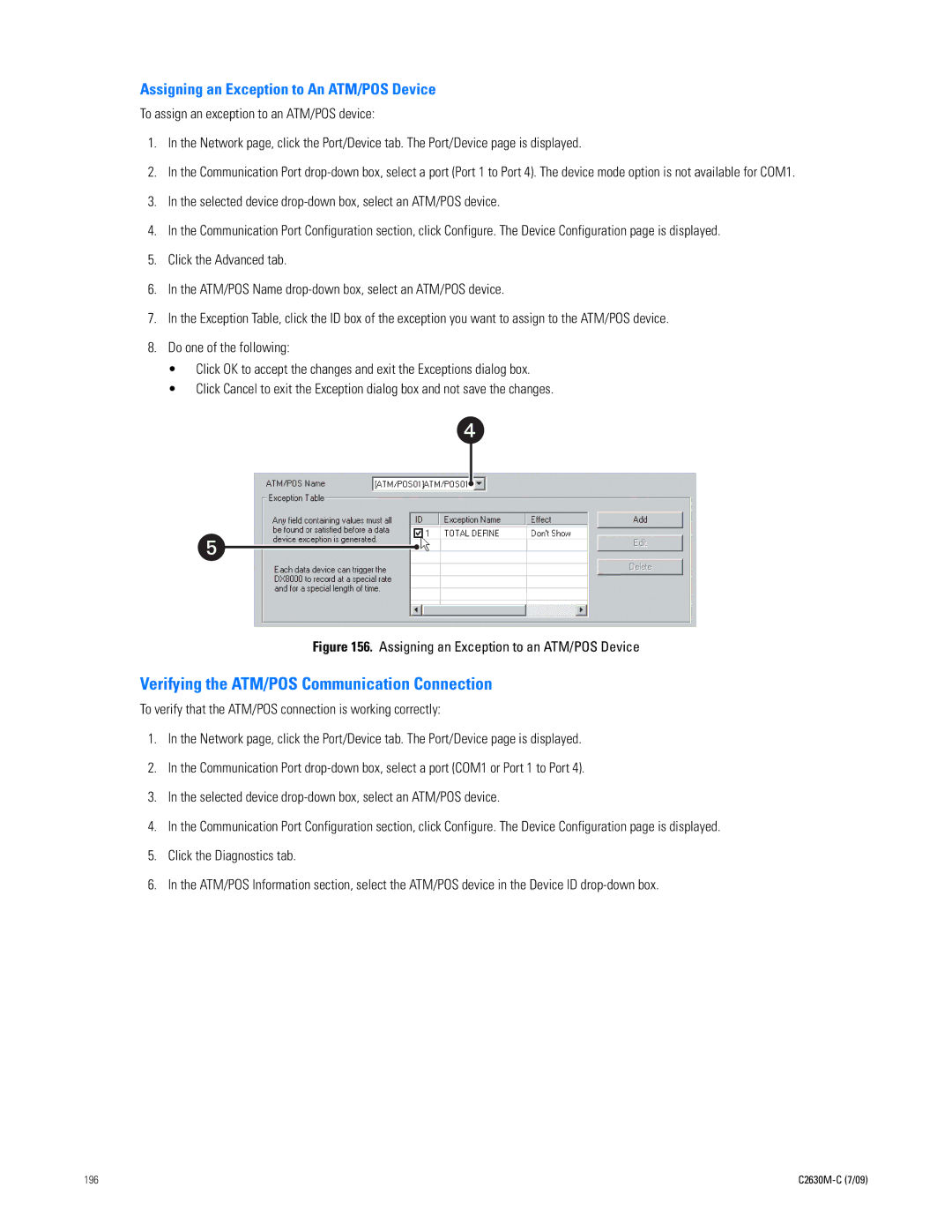 Pelco dx8100 manual Verifying the ATM/POS Communication Connection, Assigning an Exception to An ATM/POS Device 