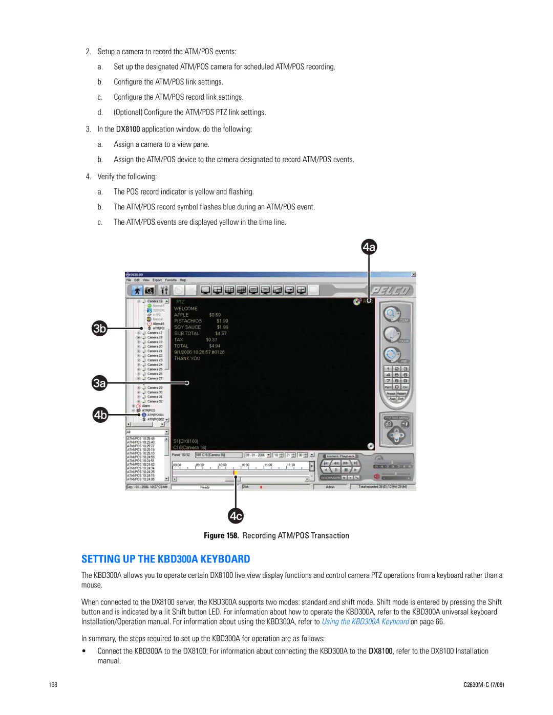 Pelco dx8100 manual Setting UP the KBD300A Keyboard, Recording ATM/POS Transaction 