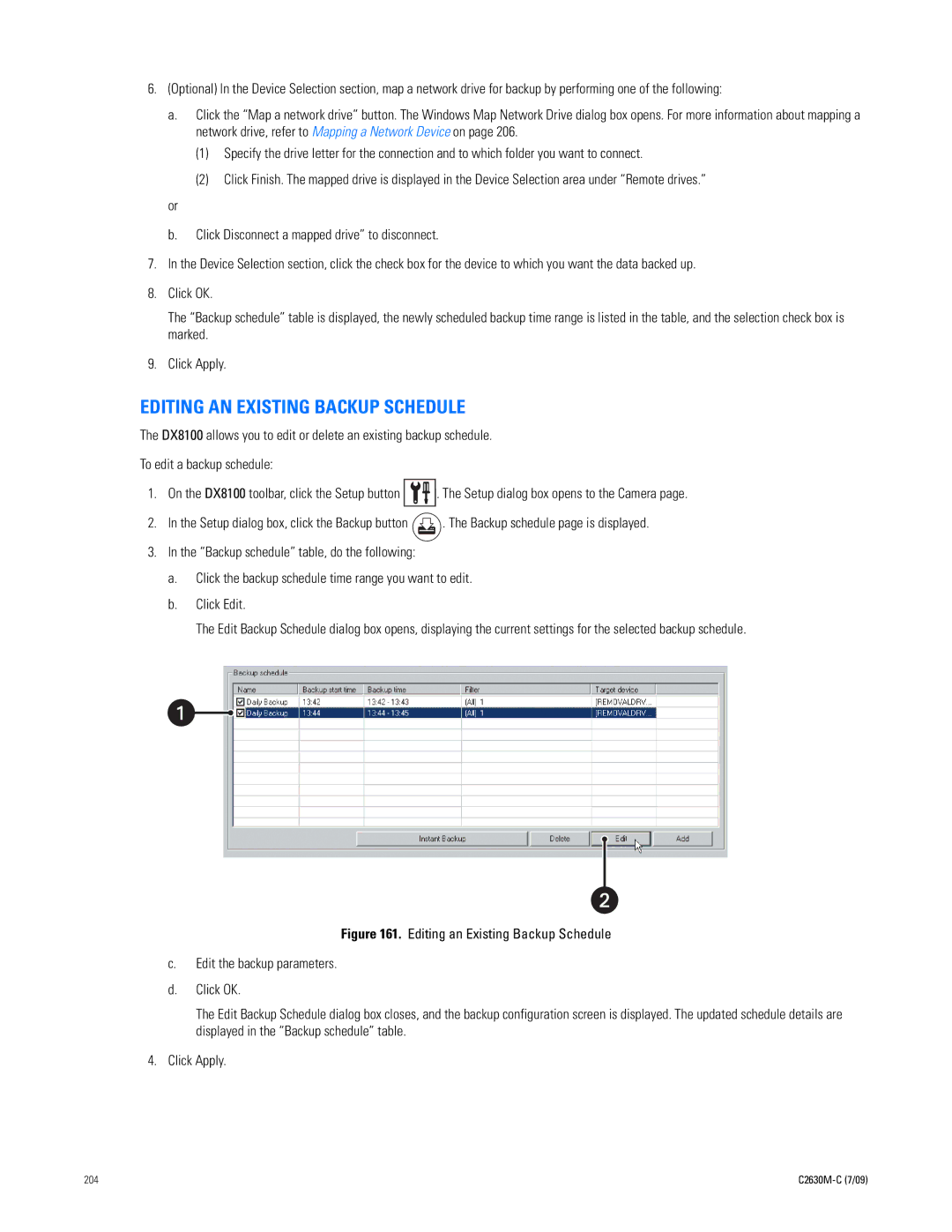 Pelco dx8100 manual Editing AN Existing Backup Schedule 