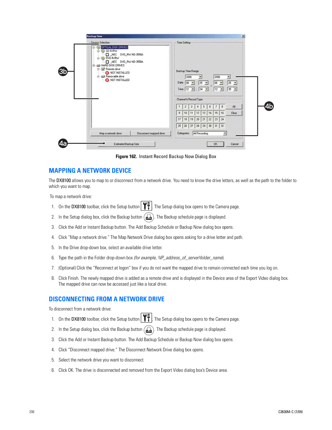 Pelco dx8100 manual Mapping a Network Device, Disconnecting from a Network Drive 