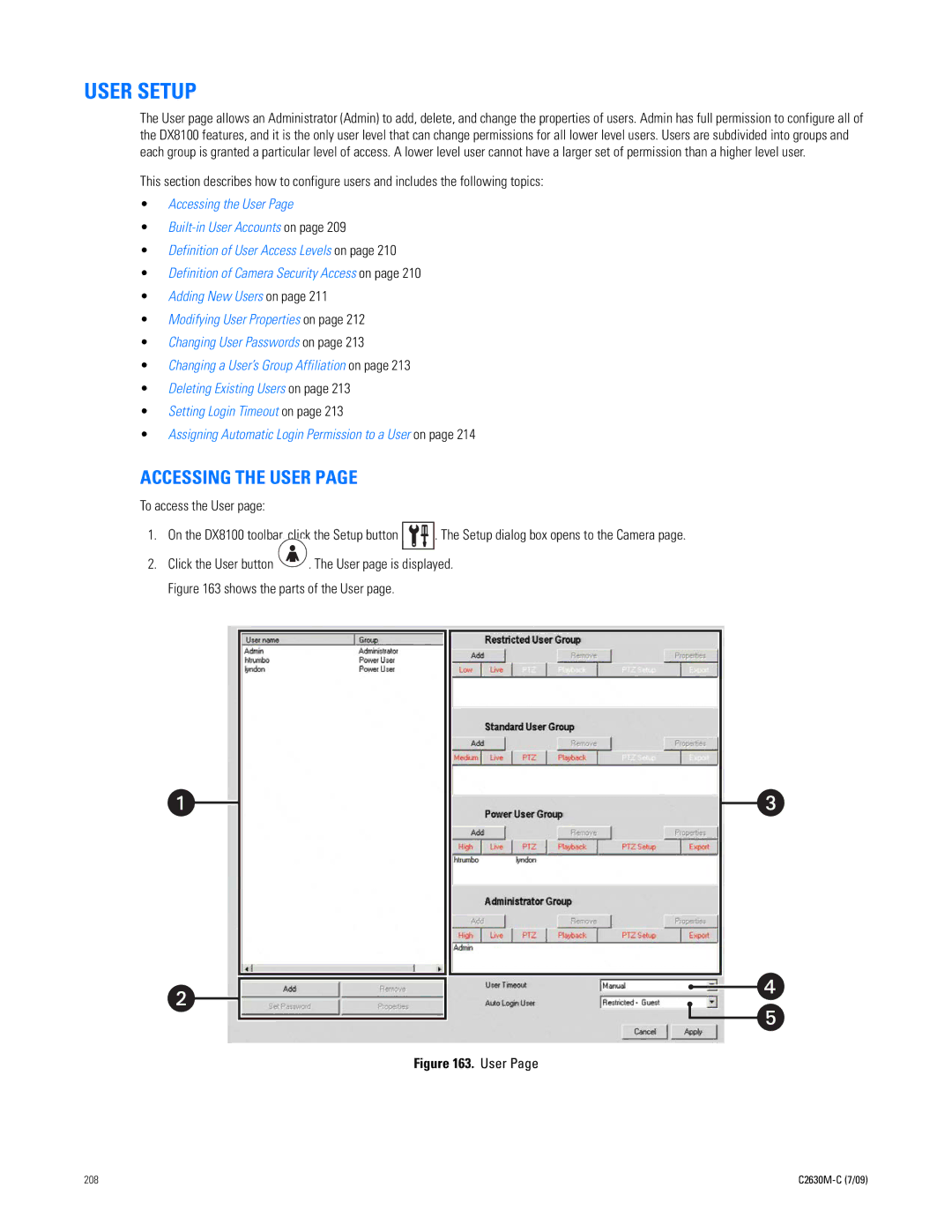 Pelco dx8100 manual User Setup, Accessing the User 