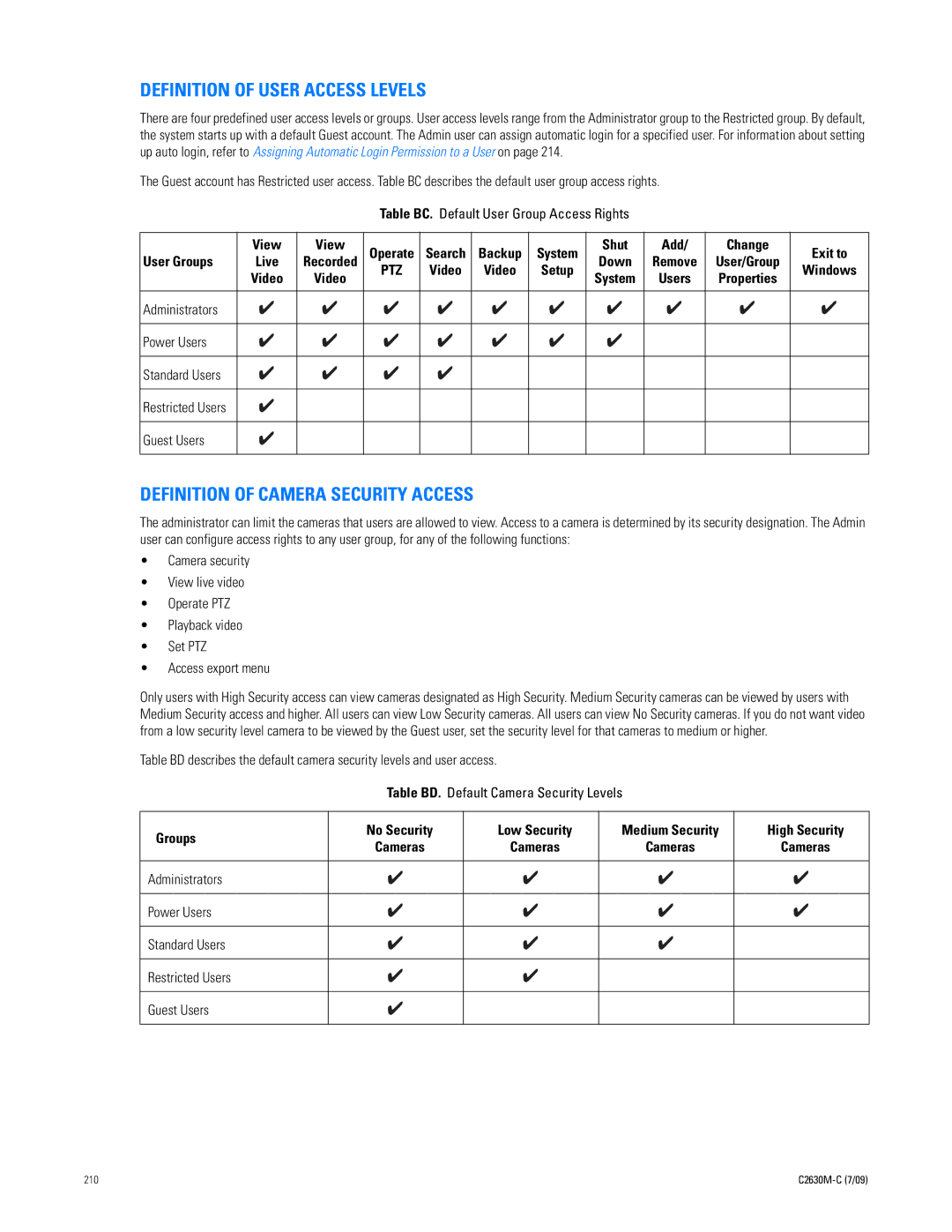 Pelco dx8100 manual Definition of User Access Levels, Definition of Camera Security Access, Exit to Windows 