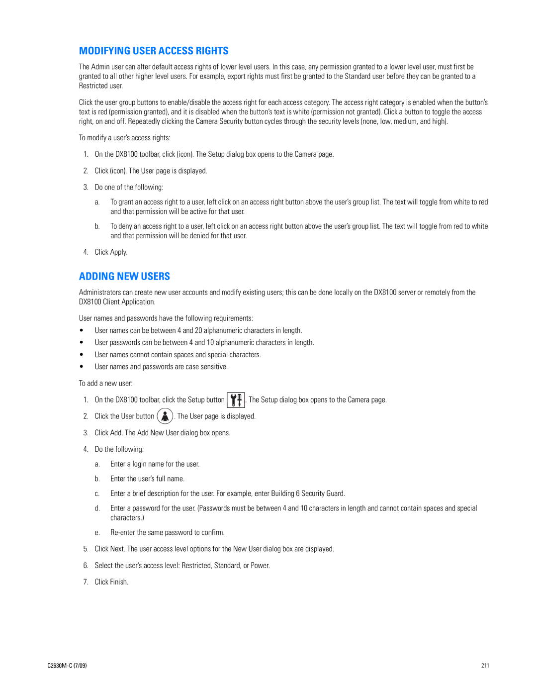 Pelco dx8100 manual Modifying User Access Rights, Adding NEW Users 