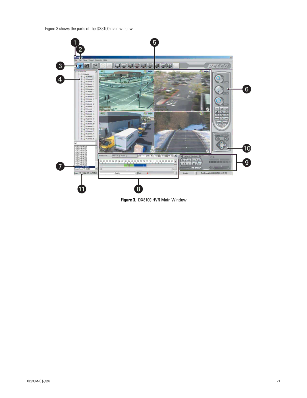 Pelco dx8100 manual Shows the parts of the DX8100 main window 