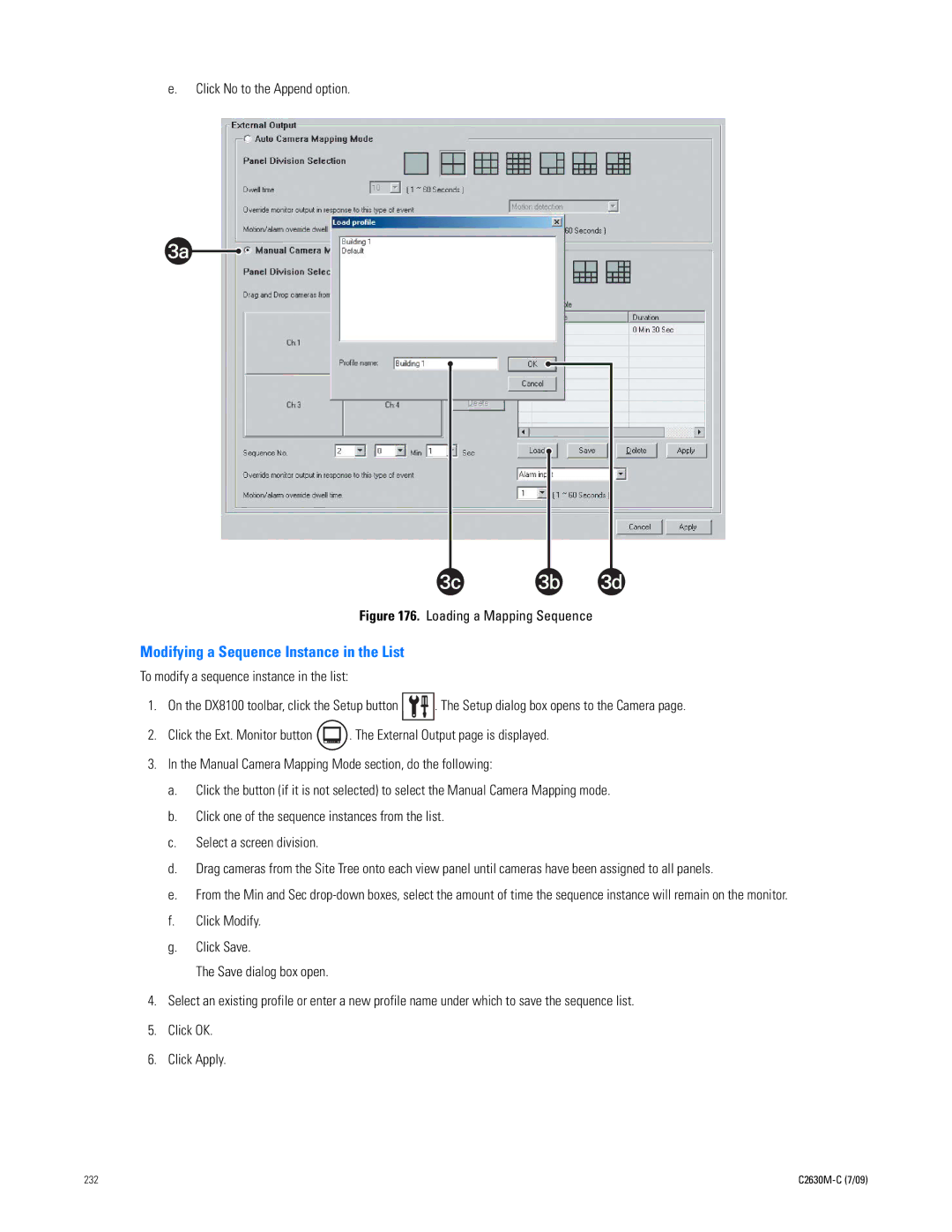 Pelco dx8100 manual Modifying a Sequence Instance in the List, Click No to the Append option 