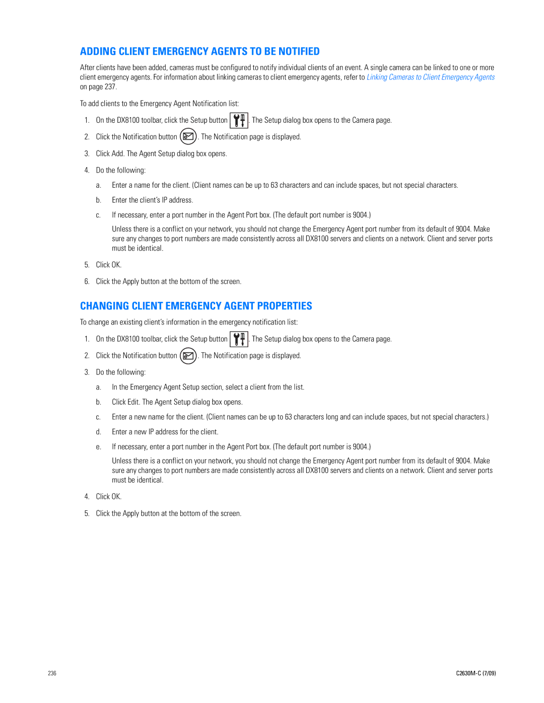 Pelco dx8100 manual Adding Client Emergency Agents to be Notified, Changing Client Emergency Agent Properties 