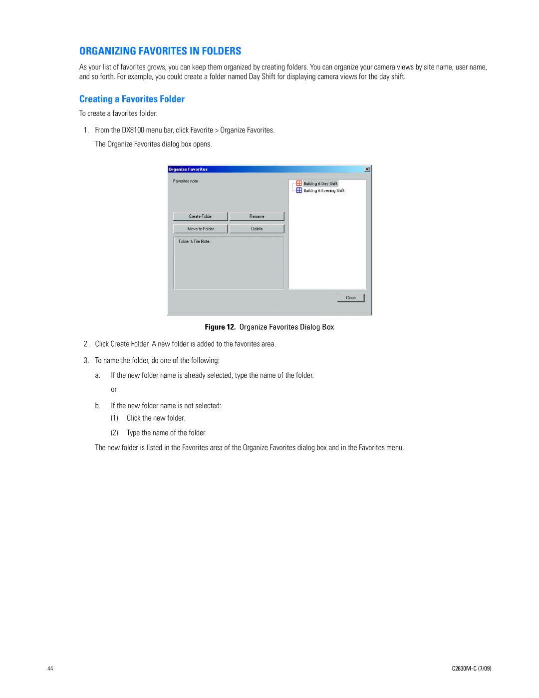 Pelco dx8100 manual Organizing Favorites in Folders, Creating a Favorites Folder, To create a favorites folder 