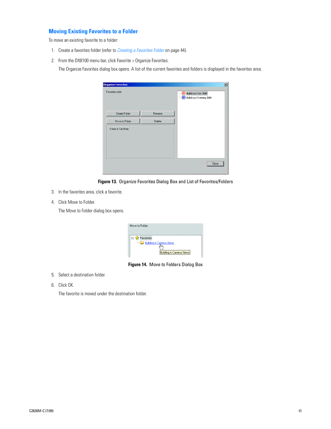 Pelco dx8100 manual Moving Existing Favorites to a Folder 