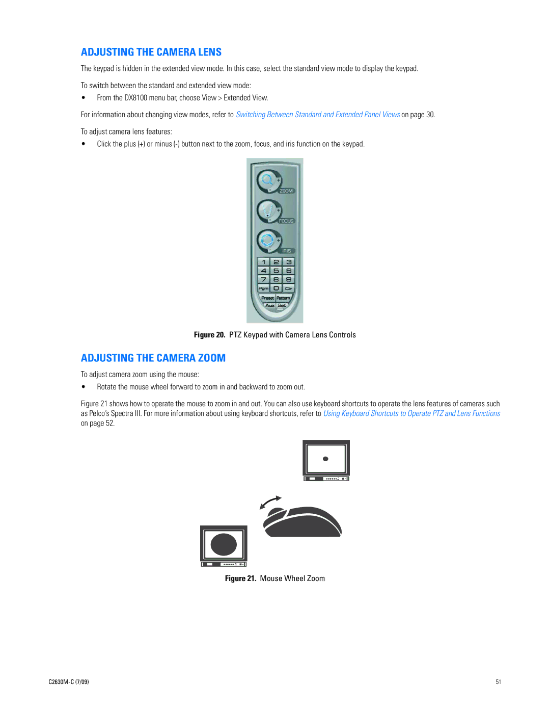 Pelco dx8100 manual Adjusting the Camera Lens, Adjusting the Camera Zoom 