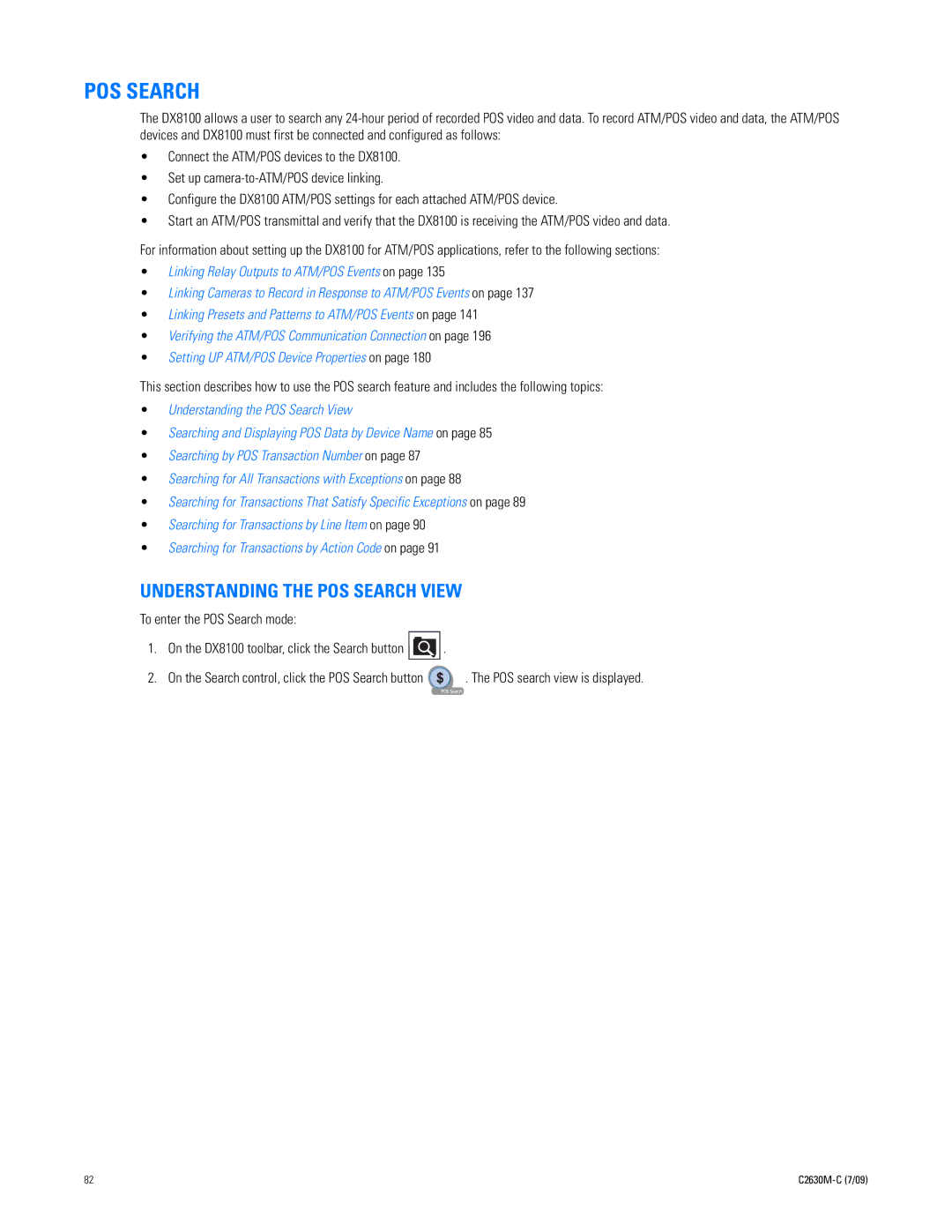 Pelco dx8100 manual Understanding the POS Search View 