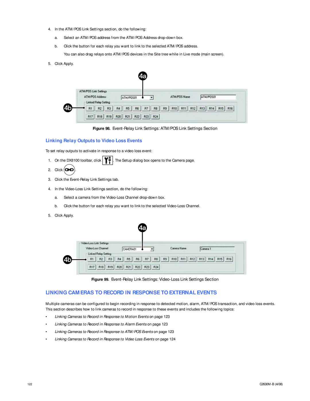 Pelco dx8100 manual Linking Cameras to Record in Response to External Events, Linking Relay Outputs to Video Loss Events 