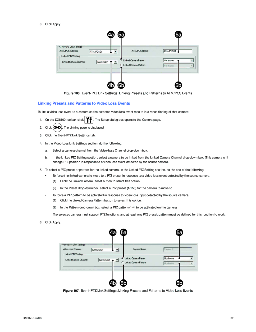 Pelco dx8100 manual Linking Presets and Patterns to Video Loss Events 