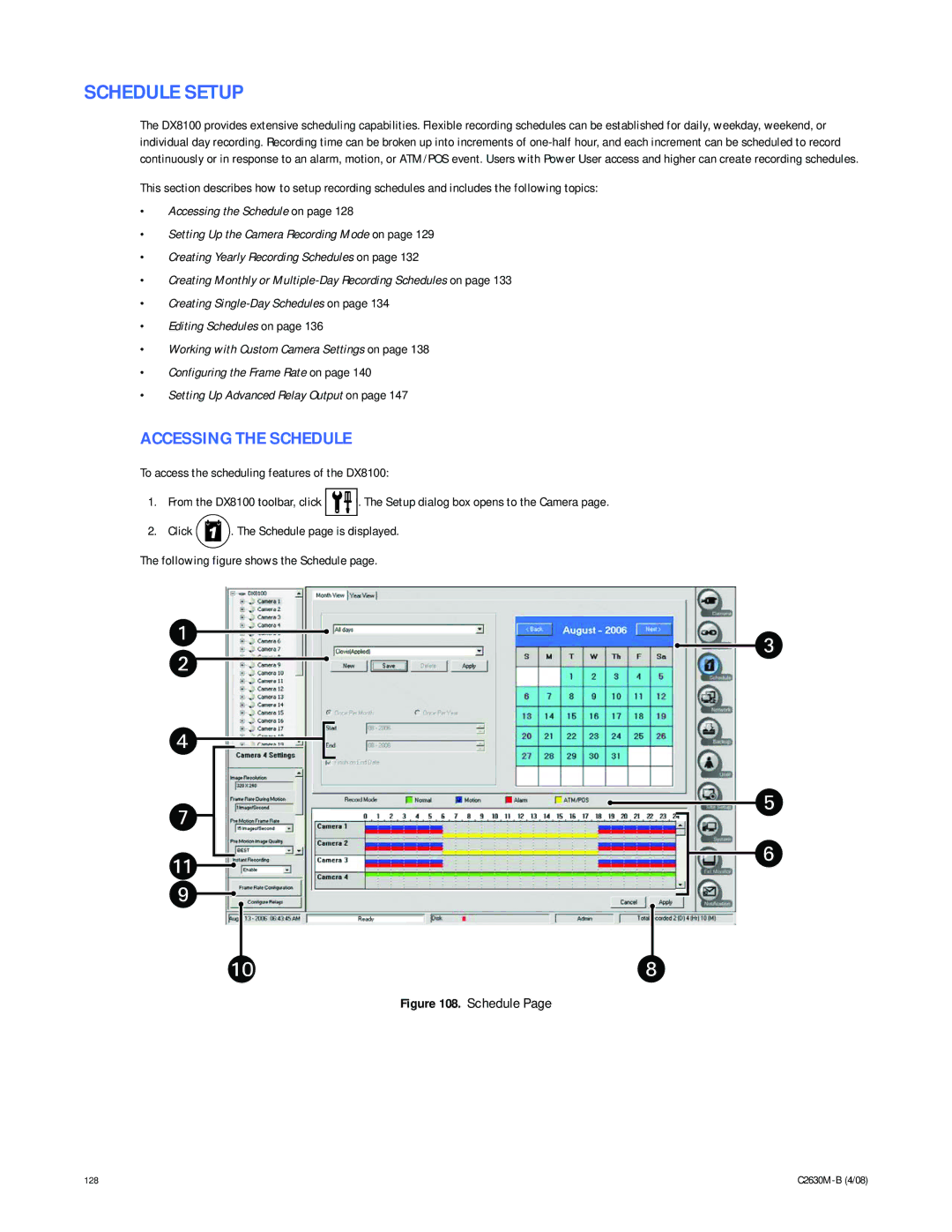 Pelco dx8100 manual Schedule Setup, Accessing the Schedule, Following figure shows the Schedule 