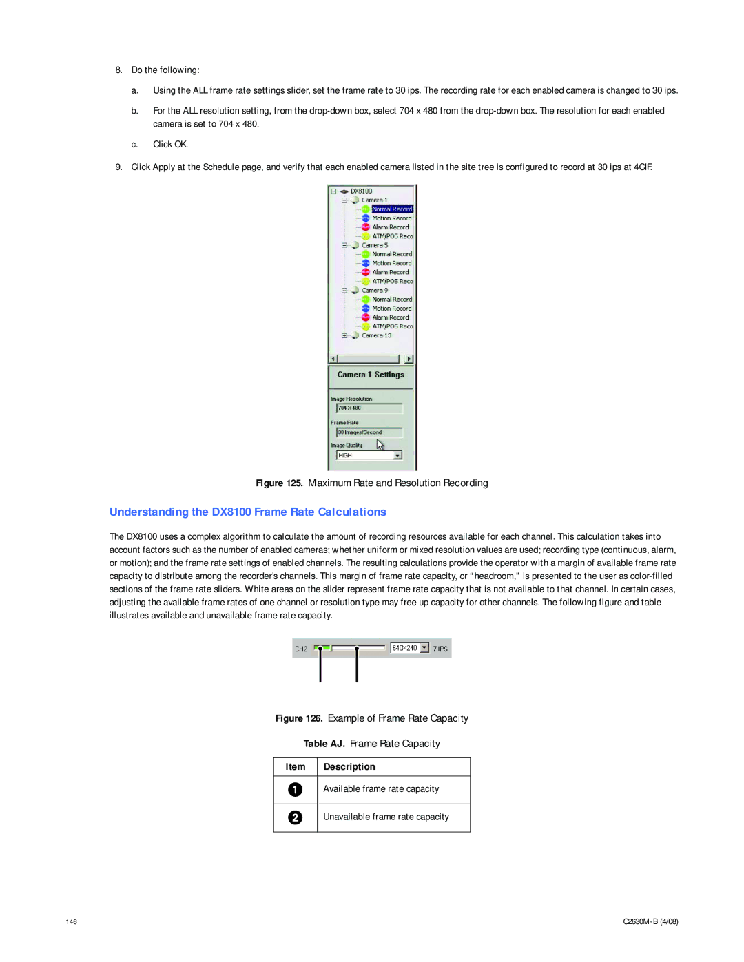Pelco dx8100 manual Understanding the DX8100 Frame Rate Calculations, Available frame rate capacity 