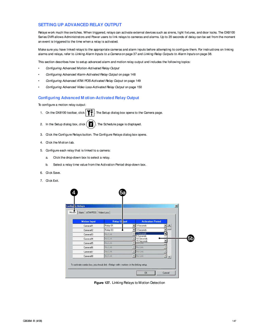 Pelco dx8100 manual Setting UP Advanced Relay Output, Configuring Advanced Motion-Activated Relay Output 