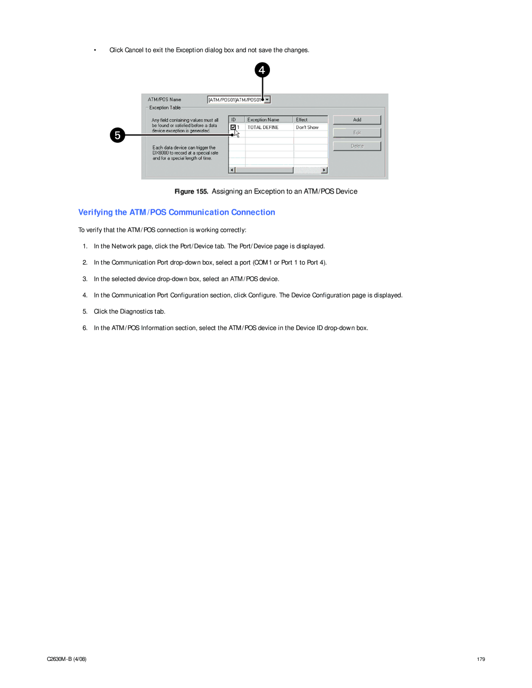 Pelco dx8100 manual Verifying the ATM/POS Communication Connection, Assigning an Exception to an ATM/POS Device 