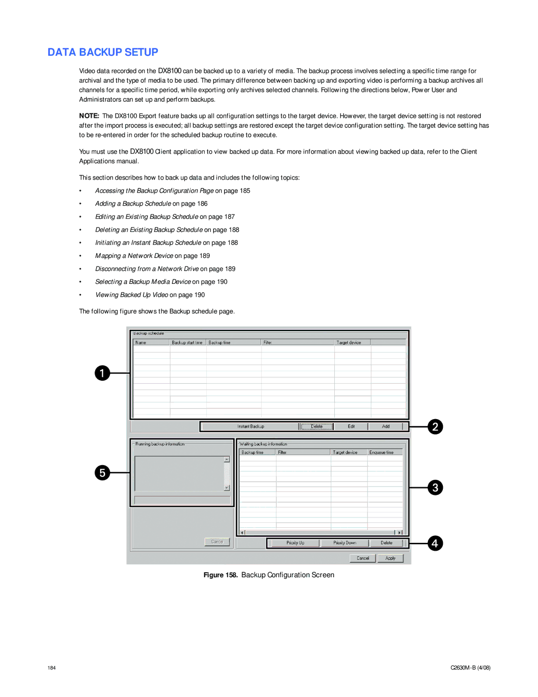 Pelco dx8100 manual Data Backup Setup, Following figure shows the Backup schedule 